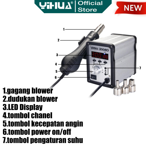 Yihua 2008D Blower Station Digital Solder Uap Hot Air Gun SMD Rework