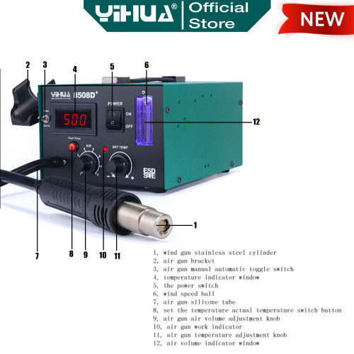 Yihua 8508D+ Blower HP Solder Uap Hot Gun SMD Rework Digital Original