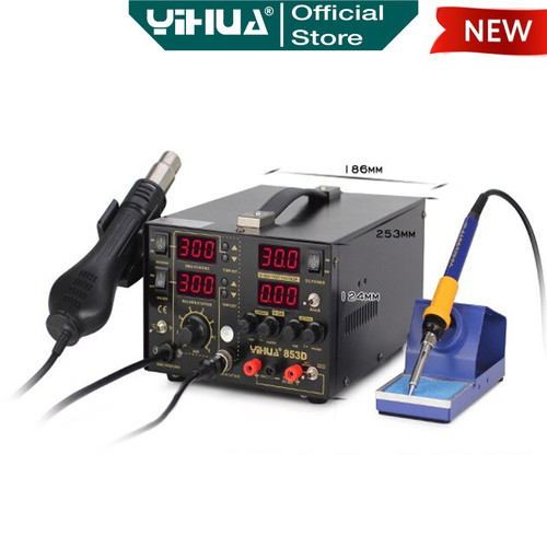 Yihua 853D Blower Solder Uap 3 IN1 Soldering Station Power Supplay 5A