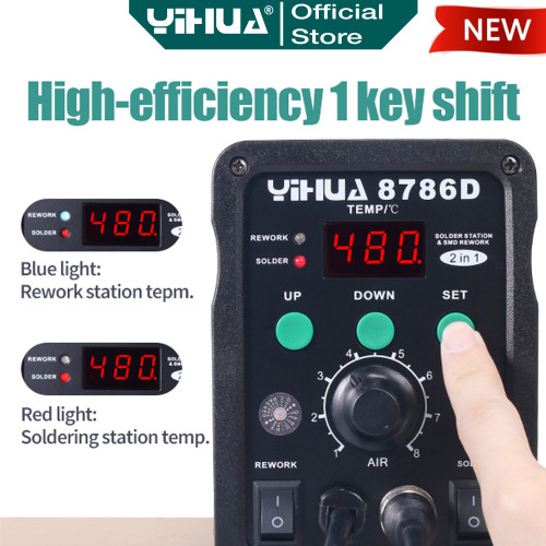 Yihua 8786D Blower Solder Uap Rework 2 IN 1 Soldering Station Original