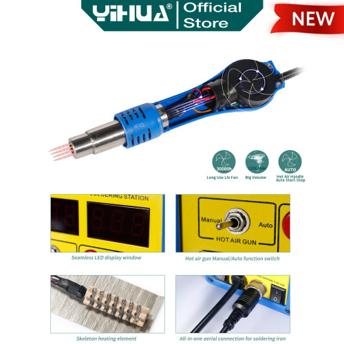 Yihua 898BD+ Blower Solder Uap 2 IN1 Soldering Station Digital Hot Air