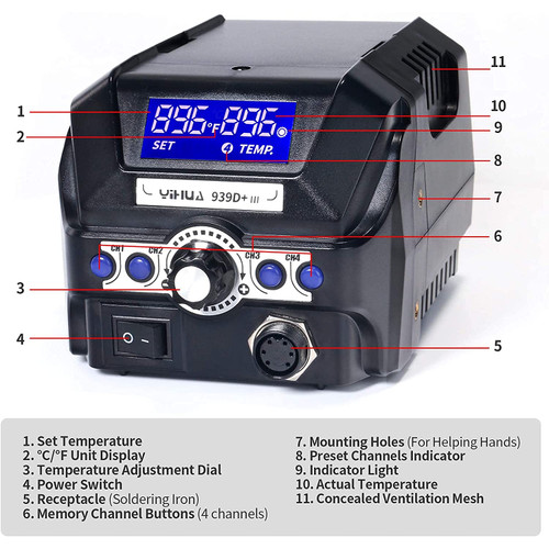 YIHUA 939D+ III Robot Solder Station 4 IN 1 Kaca Pembesar LED Penjepit