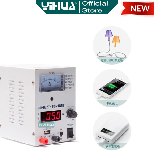 Yihua 1502USB Power Supply DC 2A 15V HP Ponsel Digital Analog USB ORI
