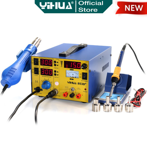 Yihua 853D+ Solder Station 3 IN1 Blower Uap Hot Gun + Power Supply 3A