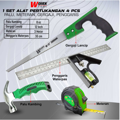 Gergaji lancip Meteran Palu Kambing 1 Set Alat Tukang 3 Pcs