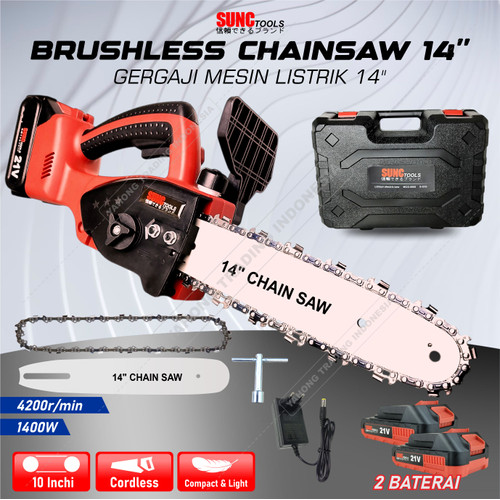 Mesin Gergaji Kayu Baterai 21V Chainsaw Cordless 10" 12" 14" inch SUNC TOOLS