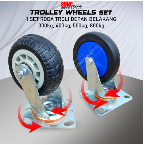 Roda Troli 5 inci 300kg 400kg 500kg 800kg 1 Set Heavy Duty Roda Ban Troly Trolley Barang
