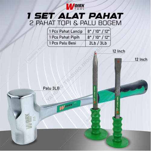 Alat Pahat Batu Beton Lancip Pipih 8 inch + Palu Bogem Batu 2LB 3LB