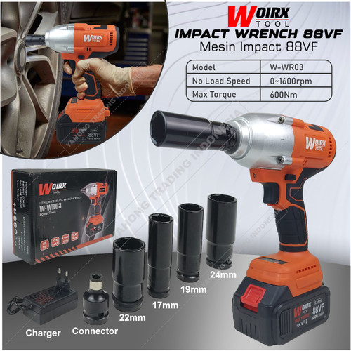 WOIRX TOOL Mesin Impact Wrench Baterai Kunci Shock Pas 88V 88Vf