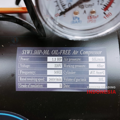 Kompresor Udara Angin Tanpa Oli 30L Air Compressor 1.3Hp 30L