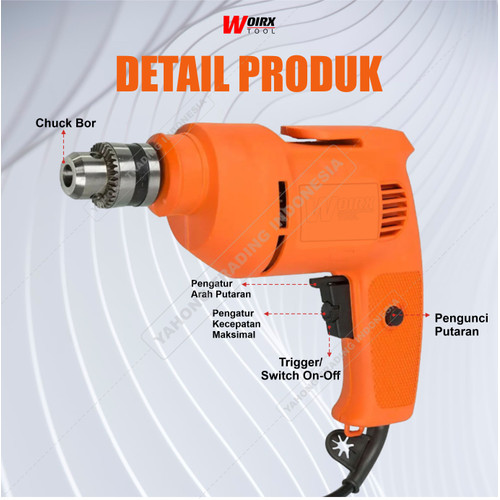 Mesin Bor Listrik 10mm Bolak Balik Electric Drill WOIRX 500W