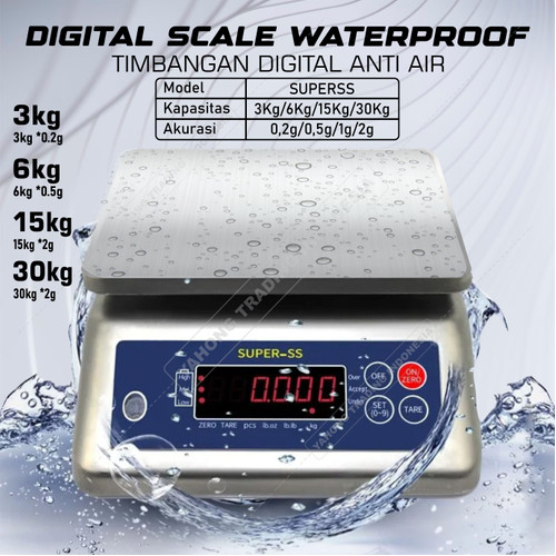 Timbangan Digital 3kg 6kg 15kg 30kg Waterproof Anti Air Timbangan Ikan Daging Ayam Seafood Barang Basah SUPER SS