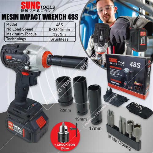 SUNC TOOLS Mesin Impact Wrench 48S + Chuck Bor