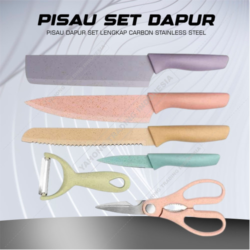 Pisau Dapur Lengkap Warna Pastel 6pcs Kitchen Knife Set 6 pcs in 1