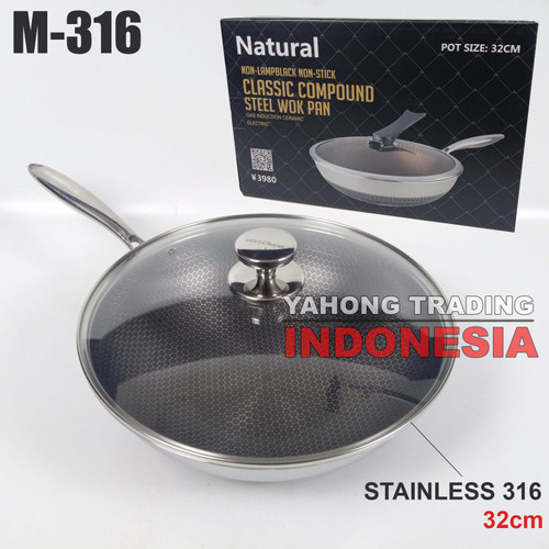 Natural Classic Compound Steel Wok Pan Panci Stainless 316
