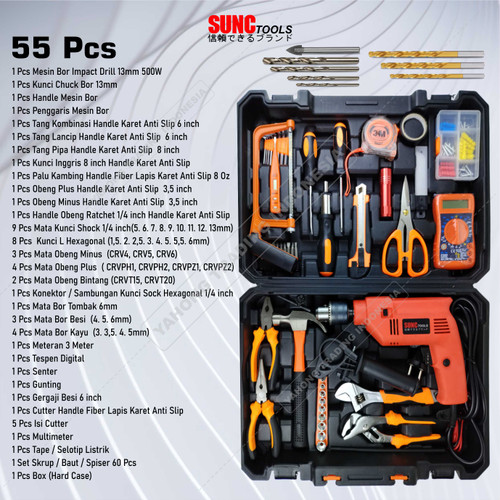 Mesin Bor Impact Drill Impek Listrik SET 55pcs 13mm 55 Pcs