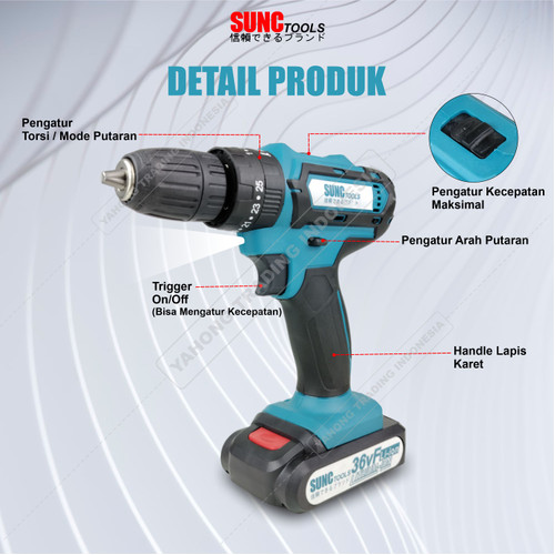 Cordless Drill SUNC TOOLS 36V Mesin Bor Baterai