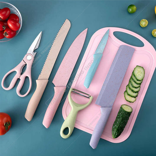 Pisau Dapur Lengkap Warna Pastel 6pcs Kitchen Knife Set 6 pcs in 1