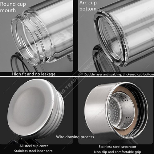 Botol Teh Kaca Dengan Saringan Termos Tumbler Dobel Kaca