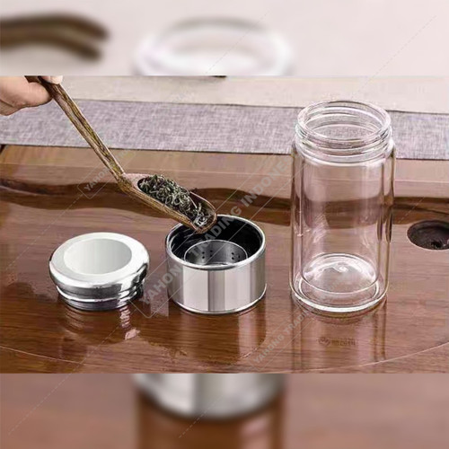 Botol Teh Kaca Dengan Saringan Termos Tumbler Dobel Kaca