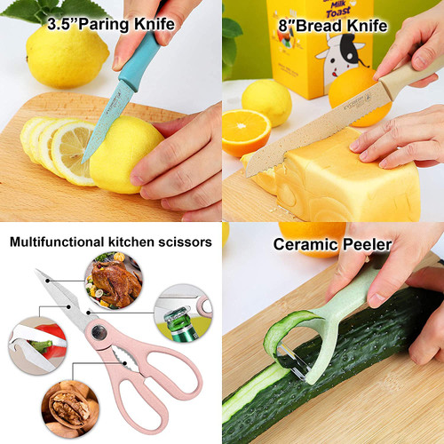 Pisau Dapur Lengkap Warna Pastel 6pcs Kitchen Knife Set 6 pcs in 1