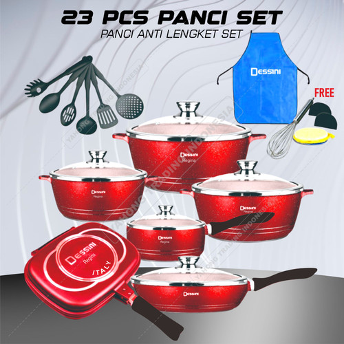 Dessini 23 Buah Set Peralatan Dapur Panci Masak Marmer Anti Lengket