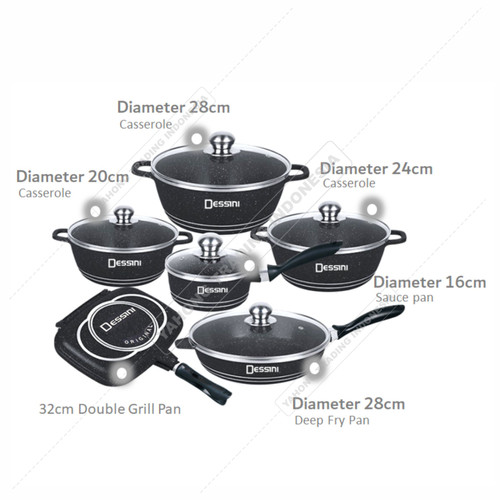 Dessini 23 Buah Set Peralatan Dapur Panci Masak Marmer Anti Lengket