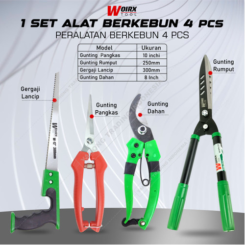 Gunting dan Gergaji Rumput Dahan Ranting 1 Set Alat Berkebun 4 pcs