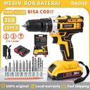 DAOHE 36VF Mesin bor baterai set bor cas 25+3 Cordless Impact Lengkap 2 Baterai Fullset Koper