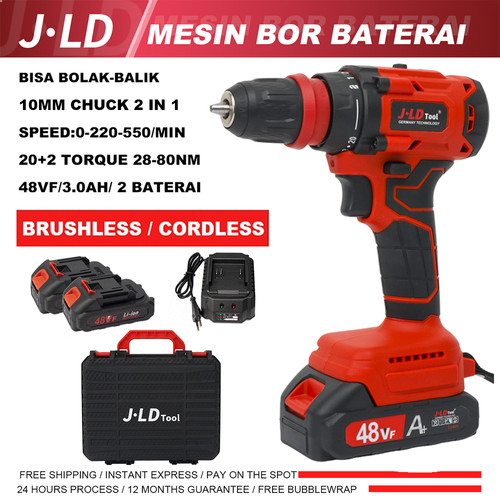 JLD 48VF Mesin bor baterai brushless 13MM bor impact bor cas 80NM Electric drill cordless
