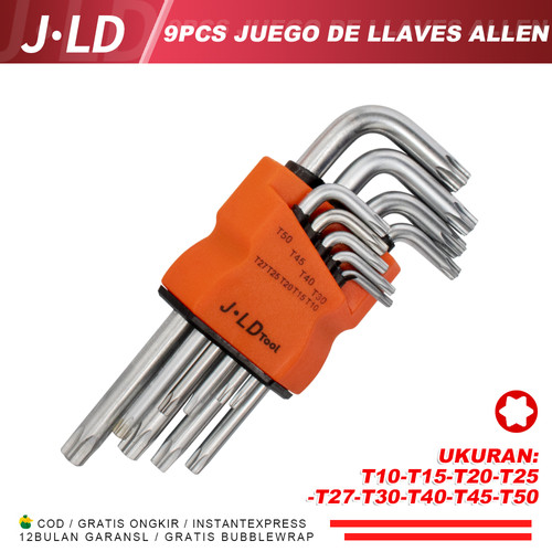 JLD 9 Pcs Kunci L Set Kombinasi Bintang/Hex Key 1.5 - 10 mm kunci set