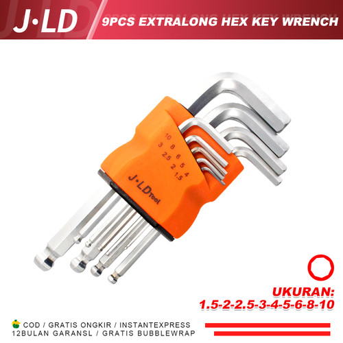 JLD 9 Pcs Kunci L Set Kombinasi Ball/Hex Key 1.5 - 10 mm kunci set