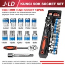 JLD kunci shock set 12 Pcs kunci Socket 4-24mm Motor Lengkap Socket