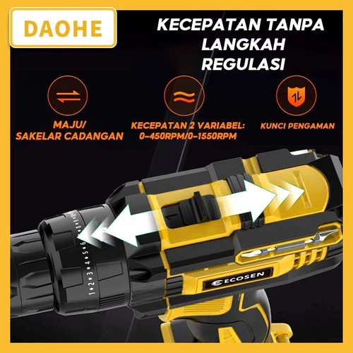 DAOHE 36VF Mesin bor baterai set bor cas 25+3 Cordless Impact Lengkap 2 Baterai Fullset Koper