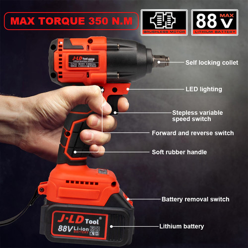 JLD Mesin bor+Impact Wrench Brushless 88VF Impact baterai torsi besar