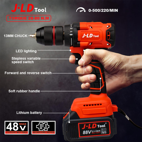 JLD Mesin bor+Impact Wrench Brushless 88VF Impact baterai torsi besar
