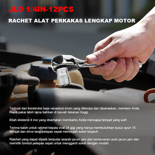 JLD kunci shock set 12 Pcs kunci Socket 4-24mm Motor Lengkap Socket