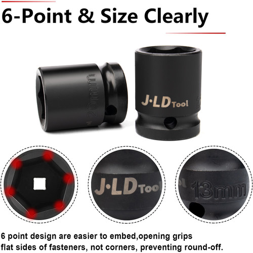 JLD 35PCS Impact Mata 1/2'' Kunci shock Impact 8-32mm CR-V koper besi