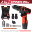 Cordless Drill Mesin Bor JLD 12V Cas 2 Baterai 29pcs Tool Kits Hitam