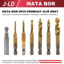 JLD Mata Bor 6PCS Pembuat Ulir Drat Hex Twist Spiral Tapper Baut Bit