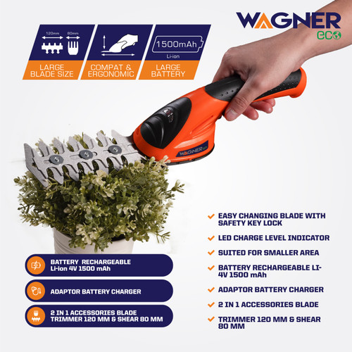 WAGNER ECO Cordless Hedgetrimmer / Mesin Pemotong Rumput 4V (WH-120Li)