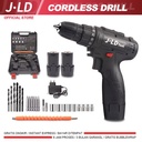 Cordless Drill Mesin Bor JLD 12V Cas 2 Baterai 29pcs Tool Kits Hitam