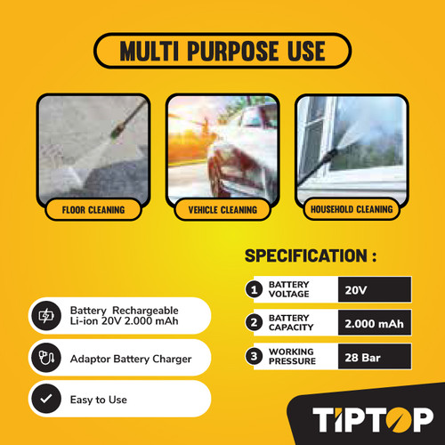 TIP TOP Cordless High Pressure Washer / Jet Cleaner 20V (BPW-200)