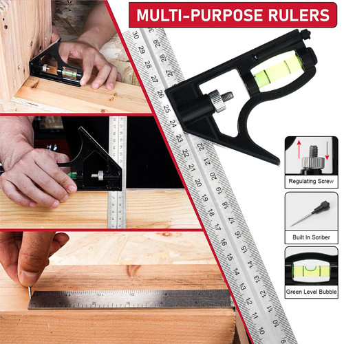 JLD 300MM Penggaris Siku Spirit Level Waterpass Combination Square Ruler Siku Tukang Penggaris