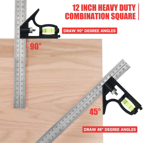JLD 300MM Penggaris Siku Spirit Level Waterpass Combination Square Ruler Siku Tukang Penggaris