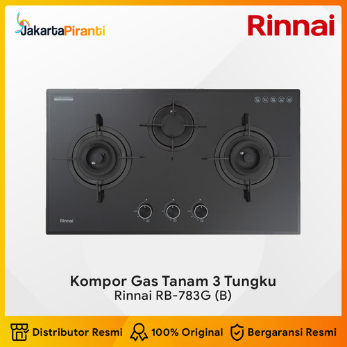 Built-in Gas Hob Kompor Gas Tanam 3 Tungku 80 cm Rinnai RB-783G (B) | RB-783G(B)