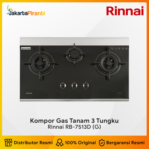 Built-in Gas Hob Kompor Tanam Gas 3 Tungku 70 cm Rinnai RB-7513D (G)