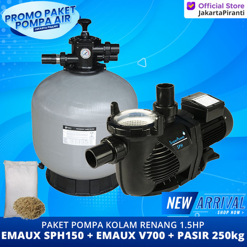 Paket Mesin Pompa Kolam Renang Sand Filter 1.5HP Emaux SPH150 + V700
