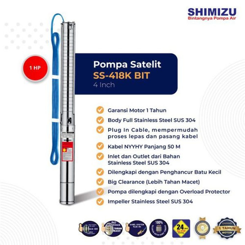 Mesin Pompa Celup Submersible Stainless 4 Inch 1HP Shimizu SS-418K BIT