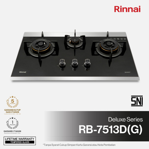 Built-in Gas Hob Kompor Tanam Gas 3 Tungku 70 cm Rinnai RB-7513D (G)